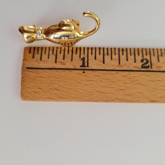 Gold Cat Brooch With Rhinestone Collar - Picture 4 of 5